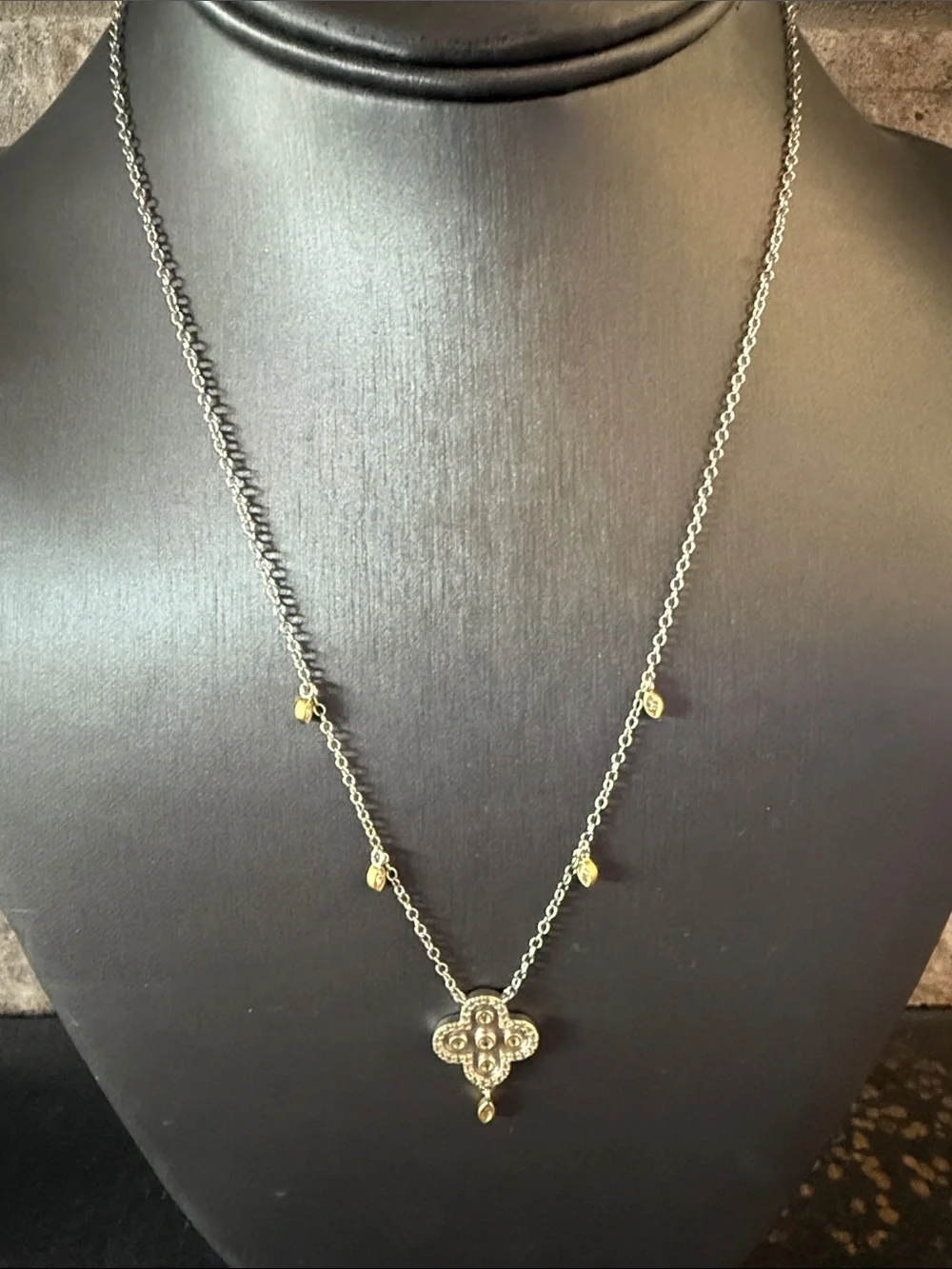Freida Rothman Delicate Gold Accent Clover Pendant Necklace Sterling Silver